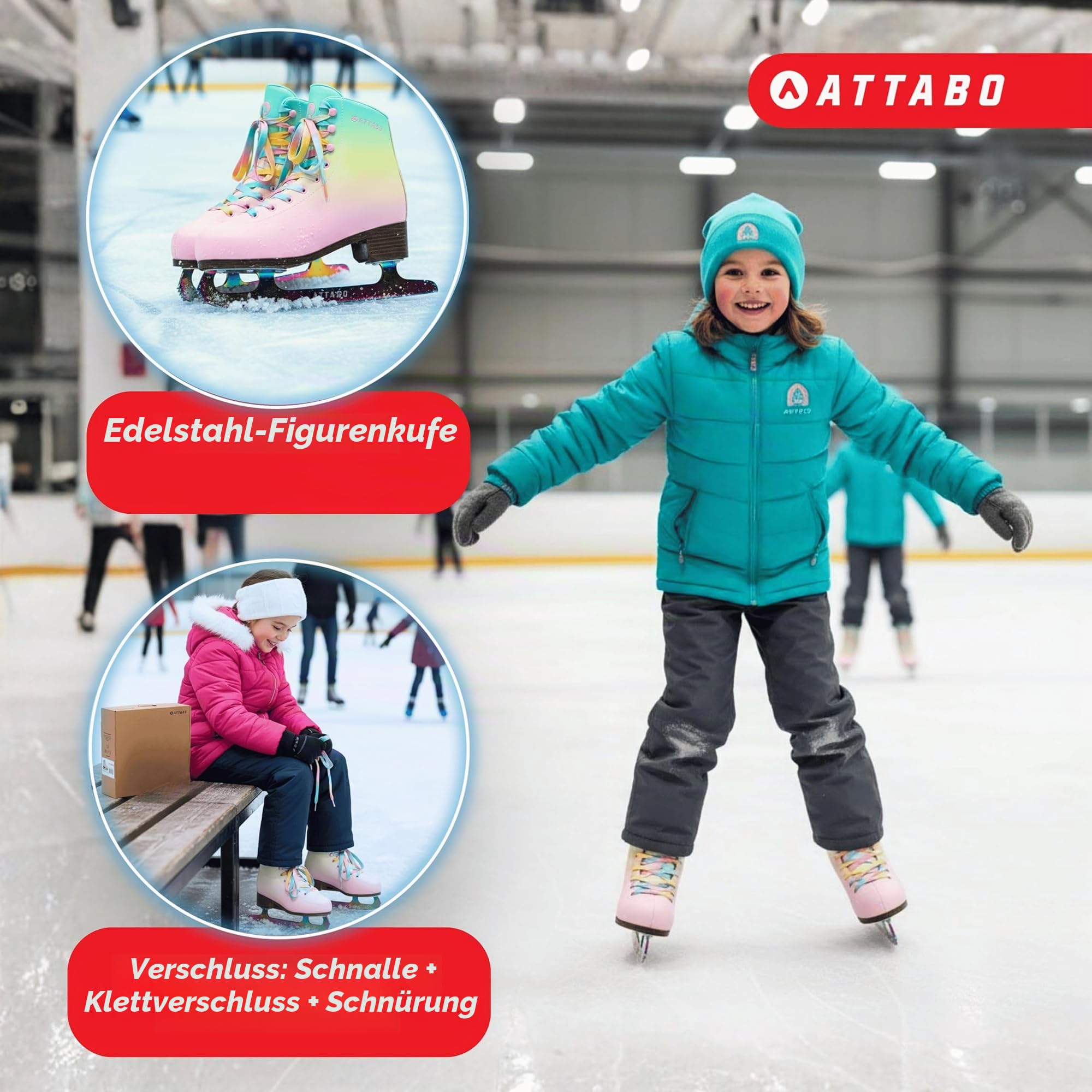 ATTABO OLI Kinder verstellbare Schlittschuhe | Wasserabweisendes Kunstleder | Gehärtete Stahlkufen | Anatomisches Innenfutter | Knöchelstütze & Stabilität | Für Anfänger & Freizeit