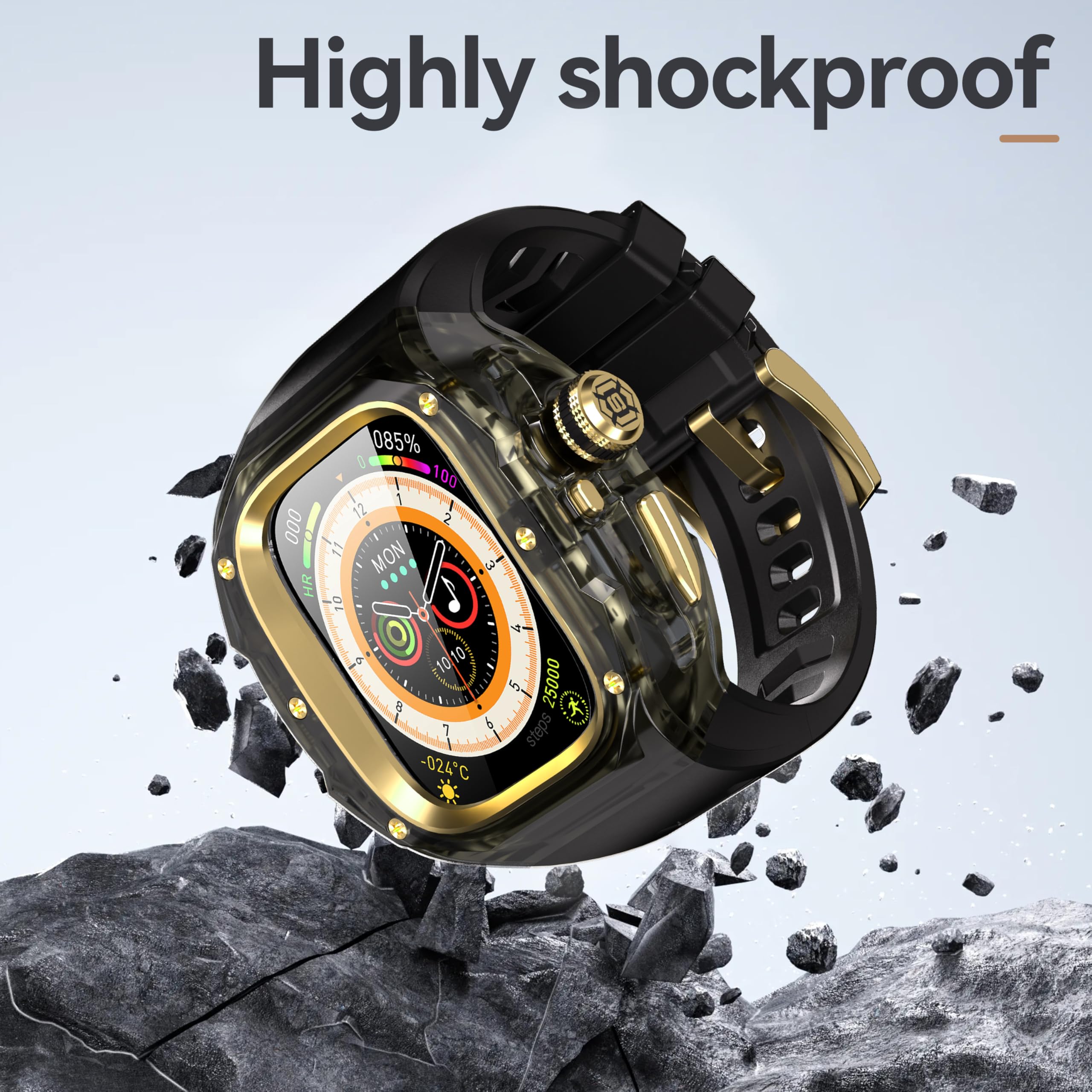 Wytrzymałe etui z paskiem kompatybilne z Apple Watch Ultra 3/2/1 49 mm, [Obsługiwana funkcja EKG] Metalowa osłona ochronna zderzaka z mechanizmem zatrzaskowym jednym kliknięciem, pasek