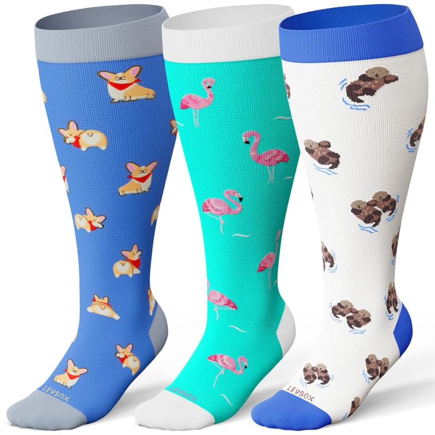 LEVSOX Plus Size Compression Socks for Women Men Wide Calf Extra Large 15-20 mmHg Knee High Sock for Nurses Pregnant Travel