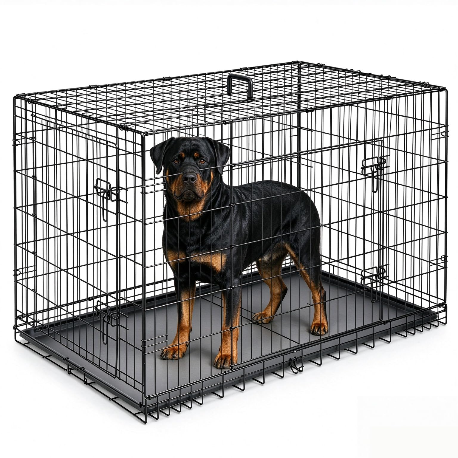 Sweetcrispy Dog Crate 48 Inch, Double Door Foldable Large Dog Cage Kennel