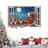 Vista 2 de Calcomanías de pared de Navidad, calcomanías de pared 3D de Papá Noel, calcomanías de ventana de Papá Noel, calcomanías de ventana de reno, Papá