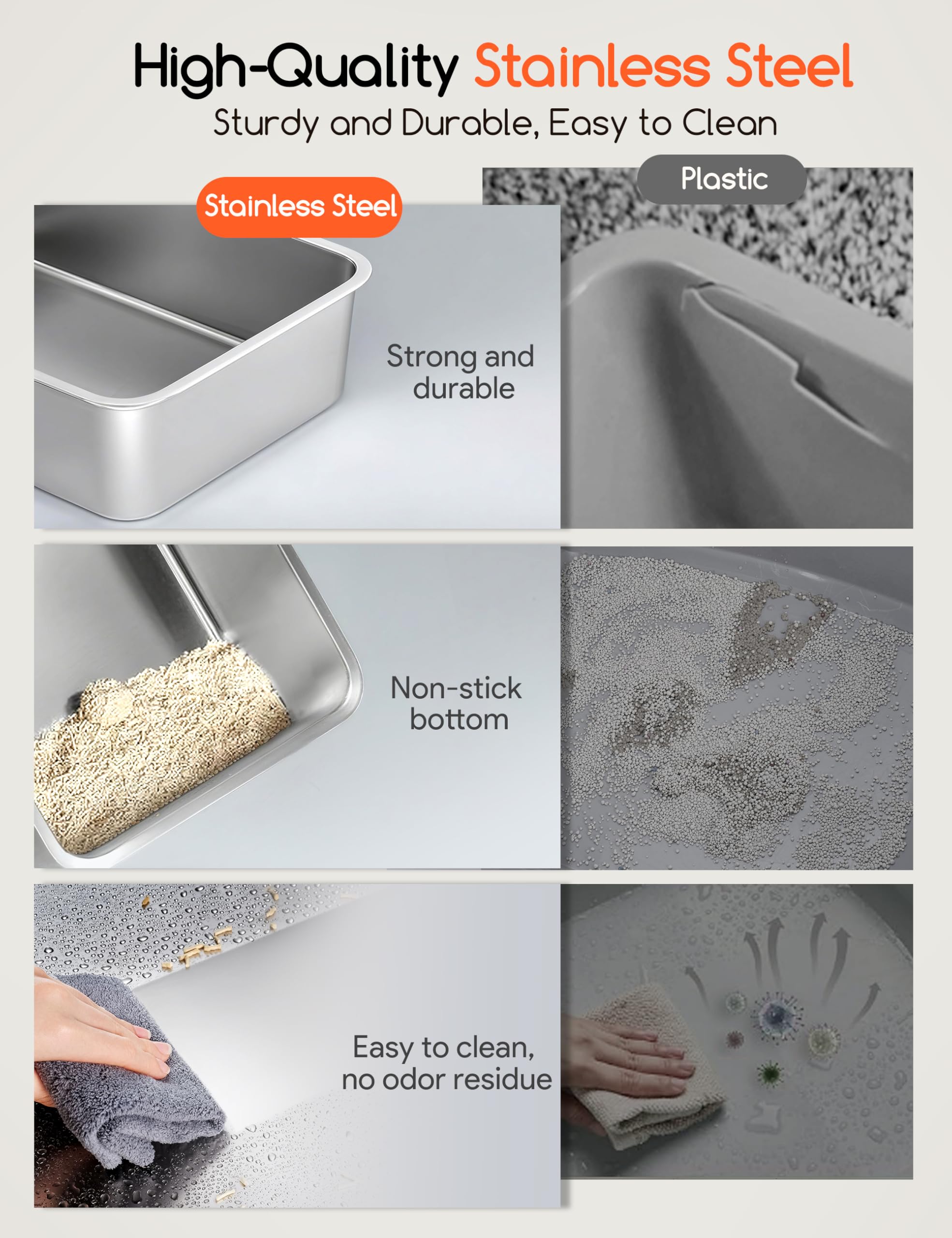 Meowant Lettiera per Gatti in Acciaio Inox, 81L Lettiera Gatto Chiusa XXL, Toilette Grande per Gatti con Paletta e Tappetino, Antiaderente, Antiodore, Facile da Pulire, 60 x 40 x 45 cm, Grigio