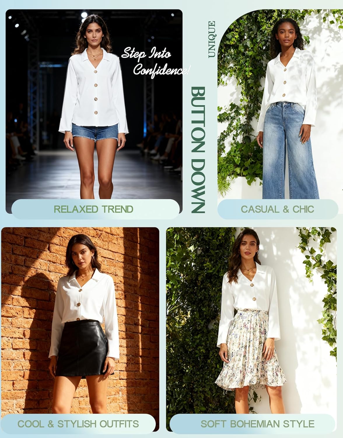 Women's Collared Button Down Shirts, Long Sleeve Wrinkle Free Dress Blouses, V Neck Corset Tops, Business Casual Outfits - Image 2