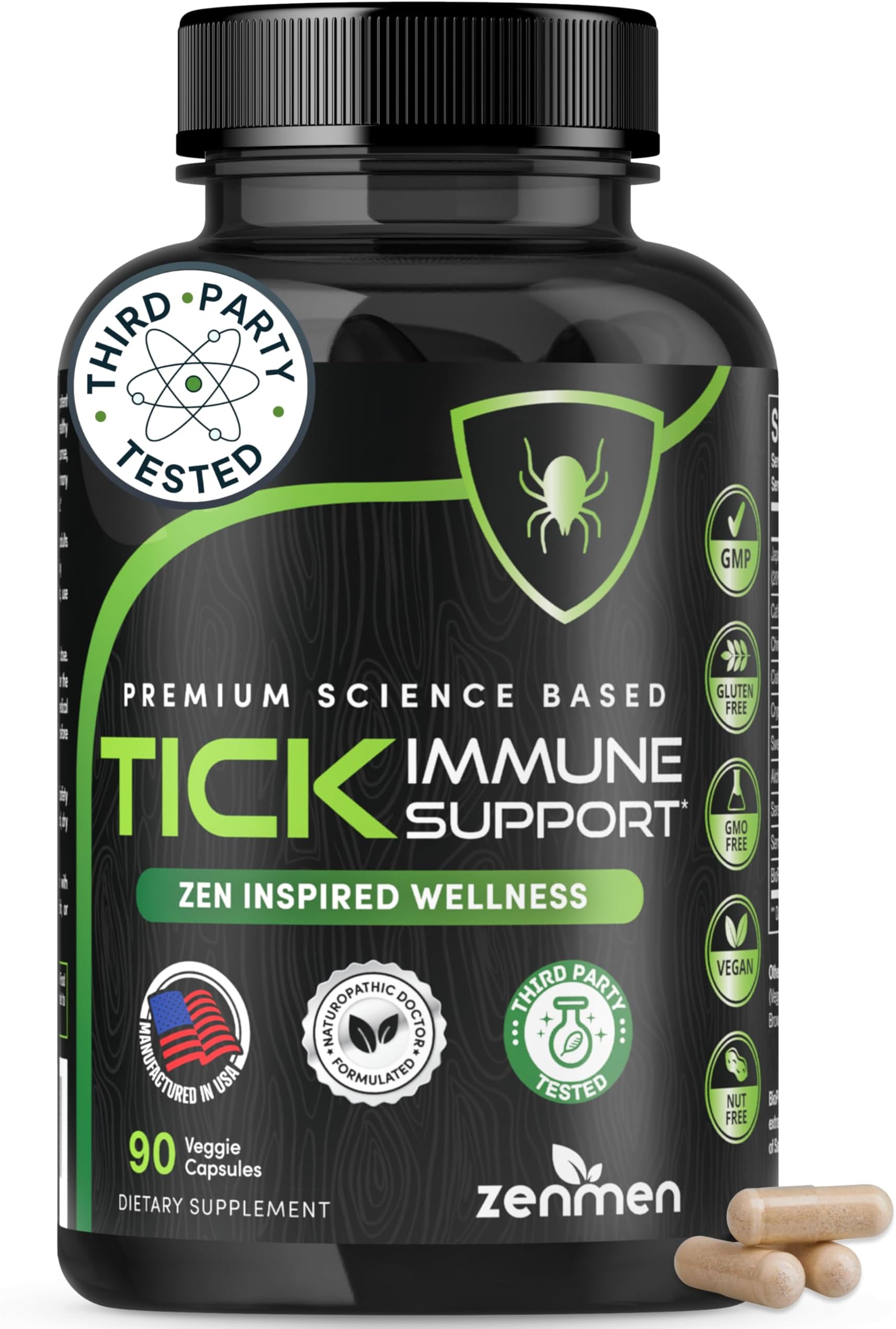 Zenmen Tick Immune Support Supplement - Improved Formula - Japanese Knotweed, Cat's Claw, Chinese Skullcap, Cryptolepis Sanguinolenta, Sweet Wormwood - 90 Vegan Capsules, Made in The USA