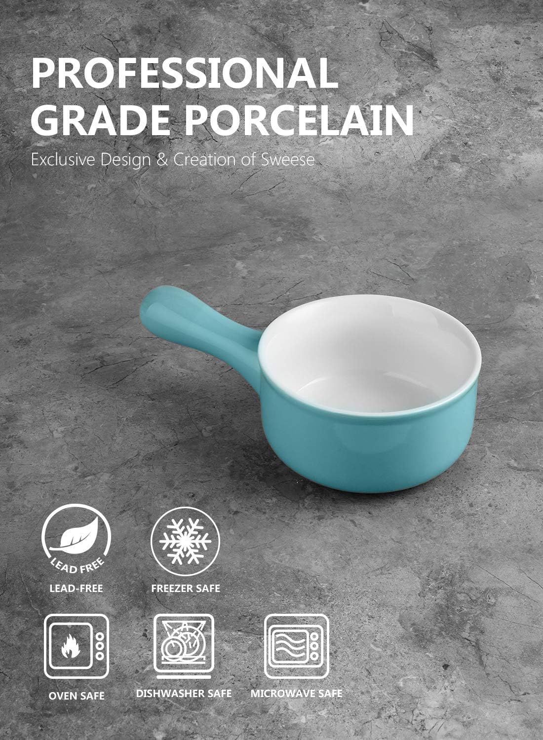 Gеt Sресіаl Prісе Sweese 109.102 Porcelain Onion Soup Bowls with Handles - 15 Ounce for Soup, Cereal, Stew, Chill, Set of 4, Turquoise