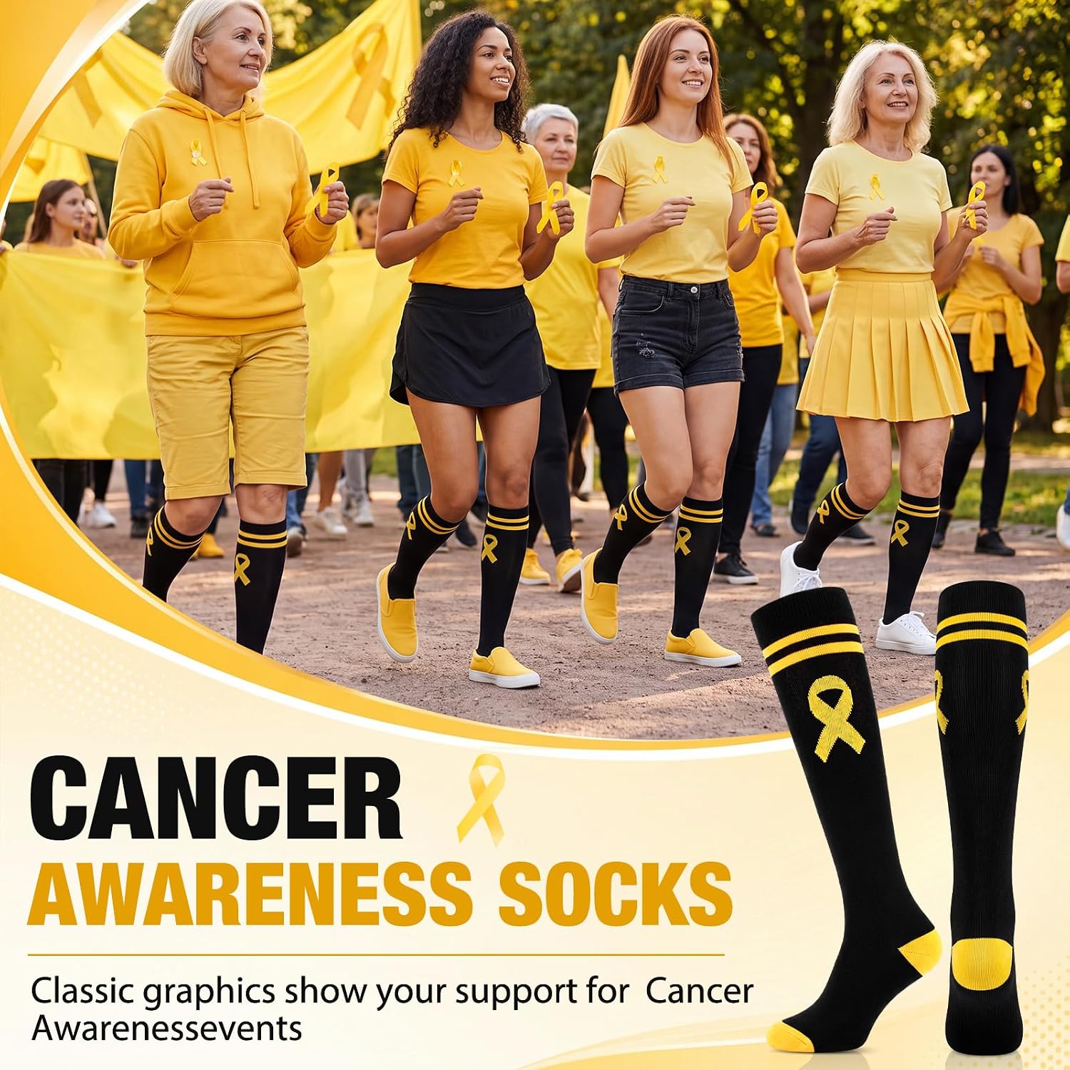 Shyyween Gold Ribbon Childhood Cancer Awareness Socks
