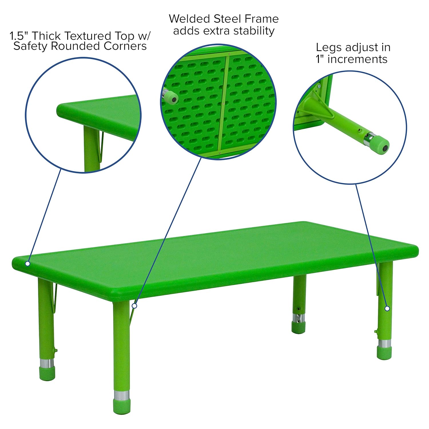 Exclusive Special EMMA + OLIVER 24x48 Green Plastic Height Adjustable Activity Table
