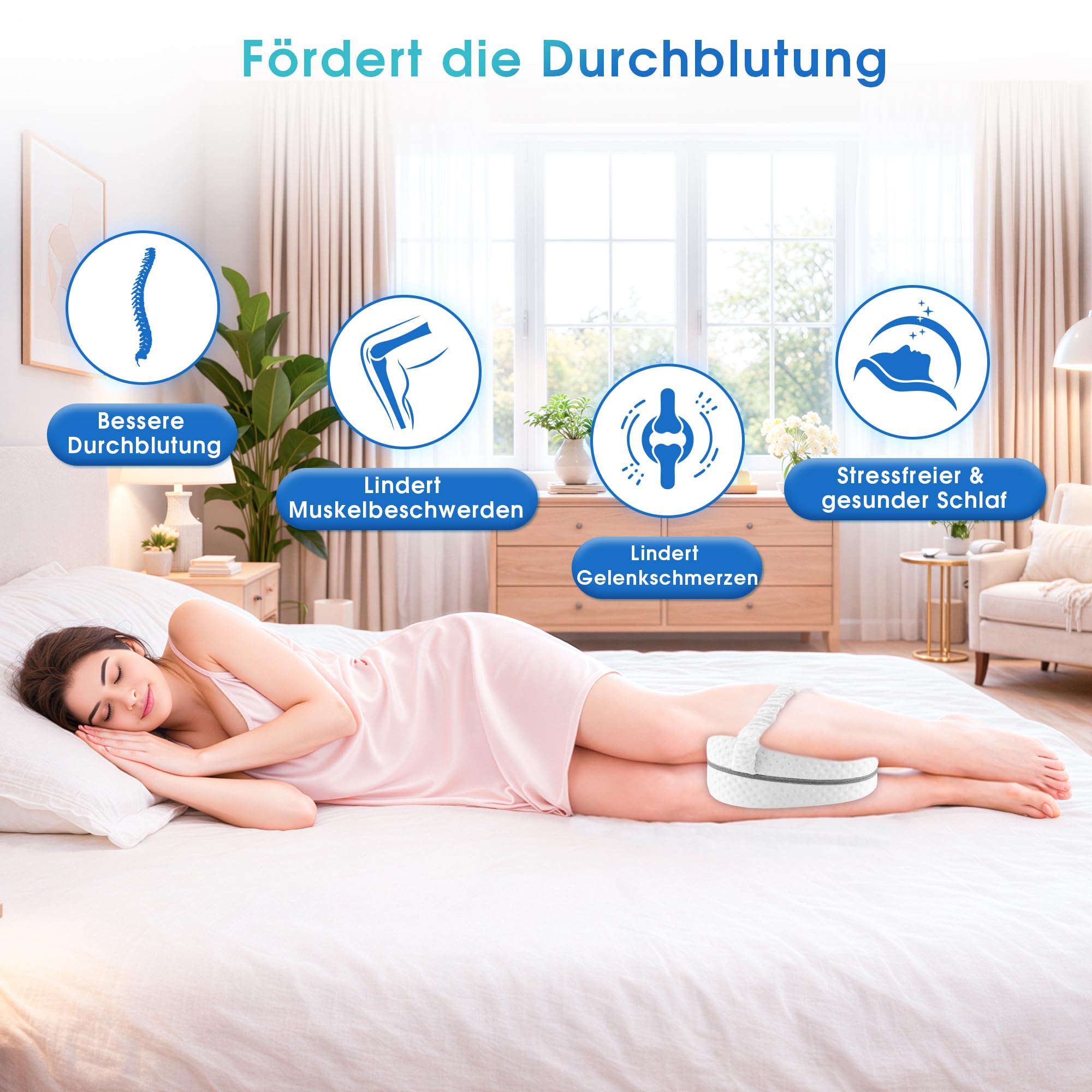 Kniekissen für Seitenschläfer – Ergonomisches Beinkissen aus Memory Foam, Kniekissen zum Schlafen für Beine, Hüfte & Rücken, Atmungsaktiver Bezug, Abnehmbar & Waschbar