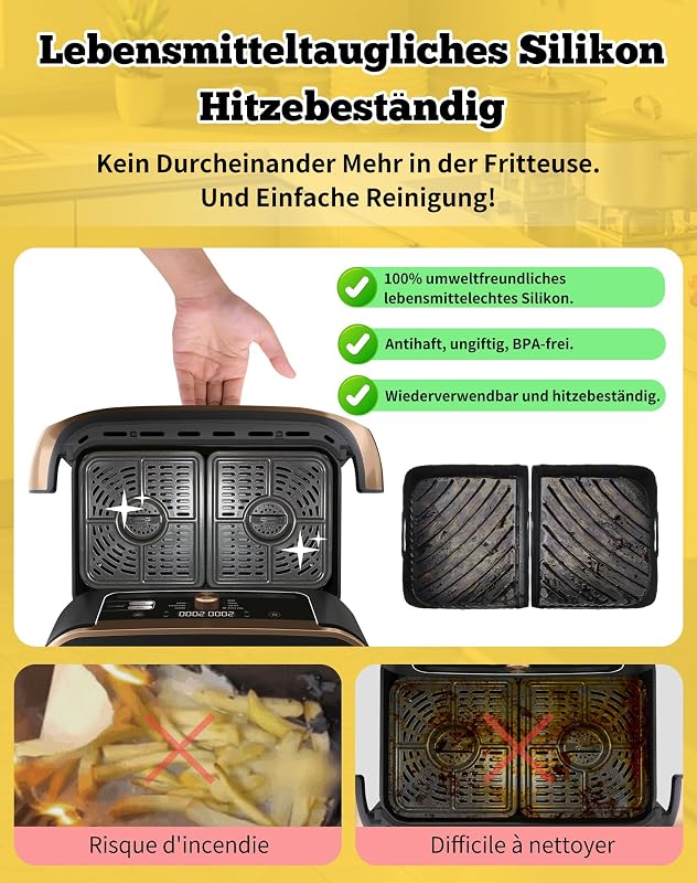 aBlumen 5,2L Sütőtálca Ninja AF500EU 10,4L Airfryerhez - Szilikon Kosárbélés Ninja Foodi Flex Légkeveréses Sütőhöz - Mosható Kiegészítő