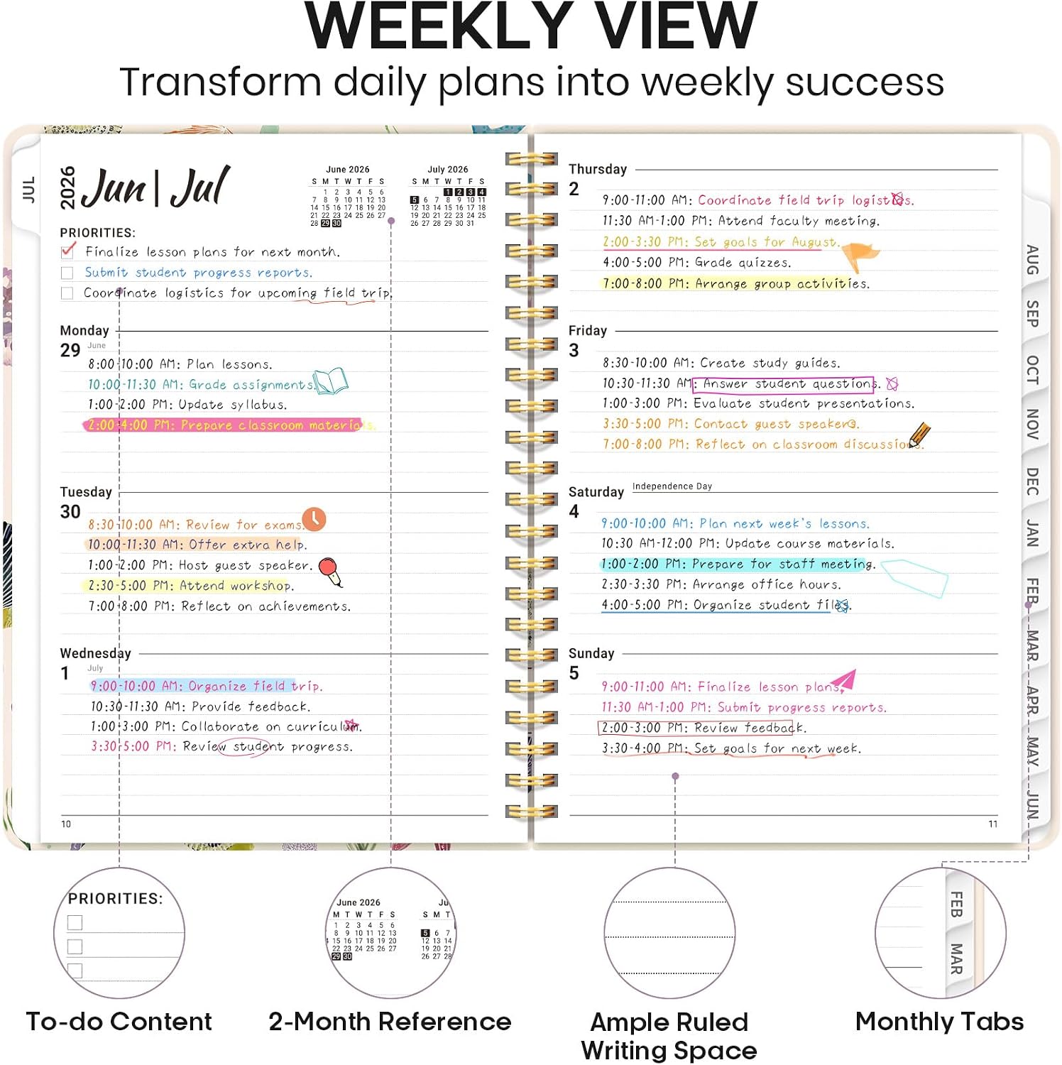 Planner 2026-2027, Weekly & Monthly Academic Calendar, Jul 2026 – Jun 2027 image 3