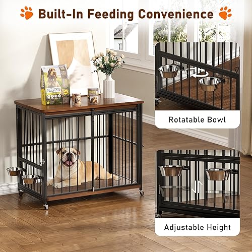 Miniatura 8 de Muebles de jaula para perros, 41 pulgadas, de madera, para interiores con puerta delantera deslizante, aberturas multilaterales y ventana