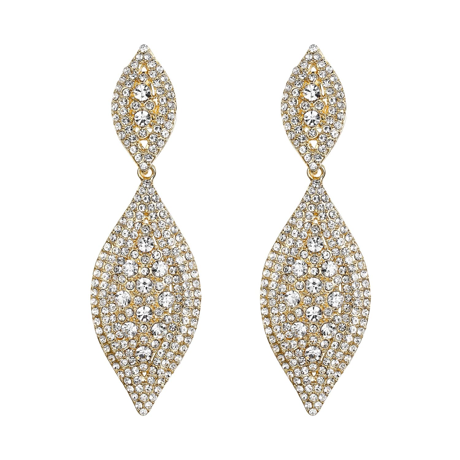 Flyonce Womens Rhinestone Crystal Wedding Bridal 2 Leaf Drop Dangle Chandelier Earrings
