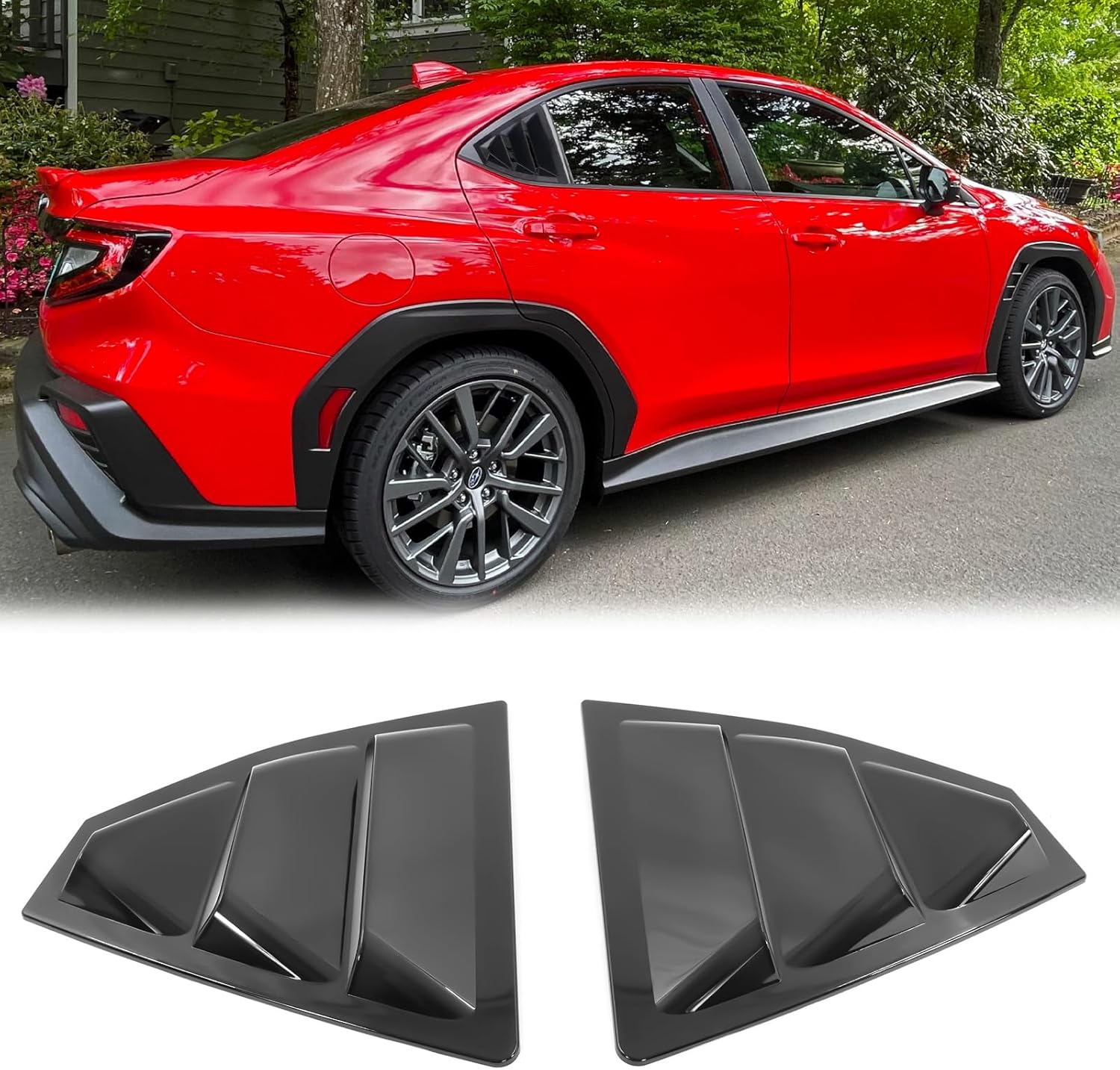FREEMOTOR802 Durable Quarter Window Louvers Compatible with 2022-2025 Subaru WRX | PC Rear Side Window Louvers Scoop Shutter 3 Vent Openings Cover Trim Black 2PCS