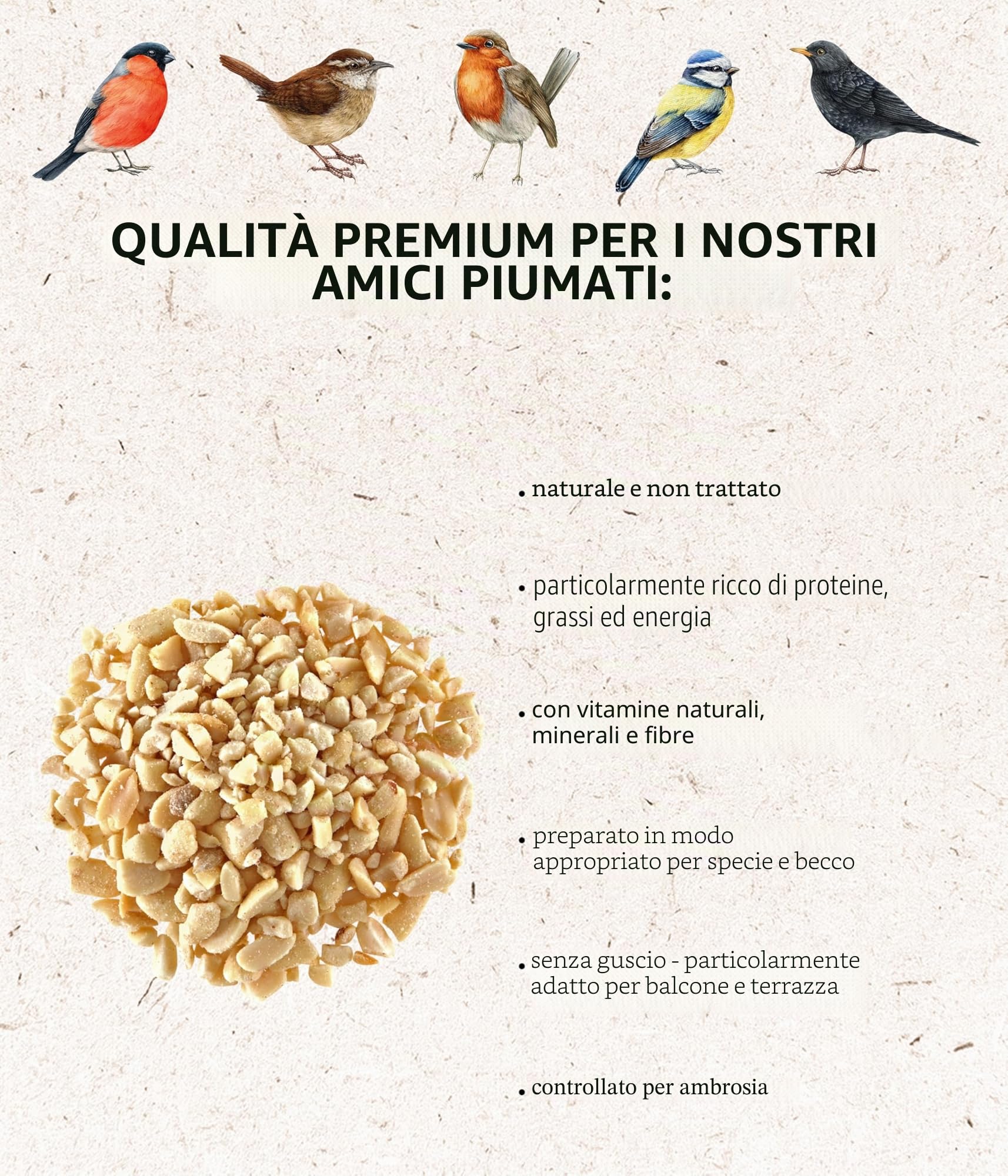 Dehner Natura Premium mangime per Uccelli Selvatici, Arachidi tritate, 1 kg