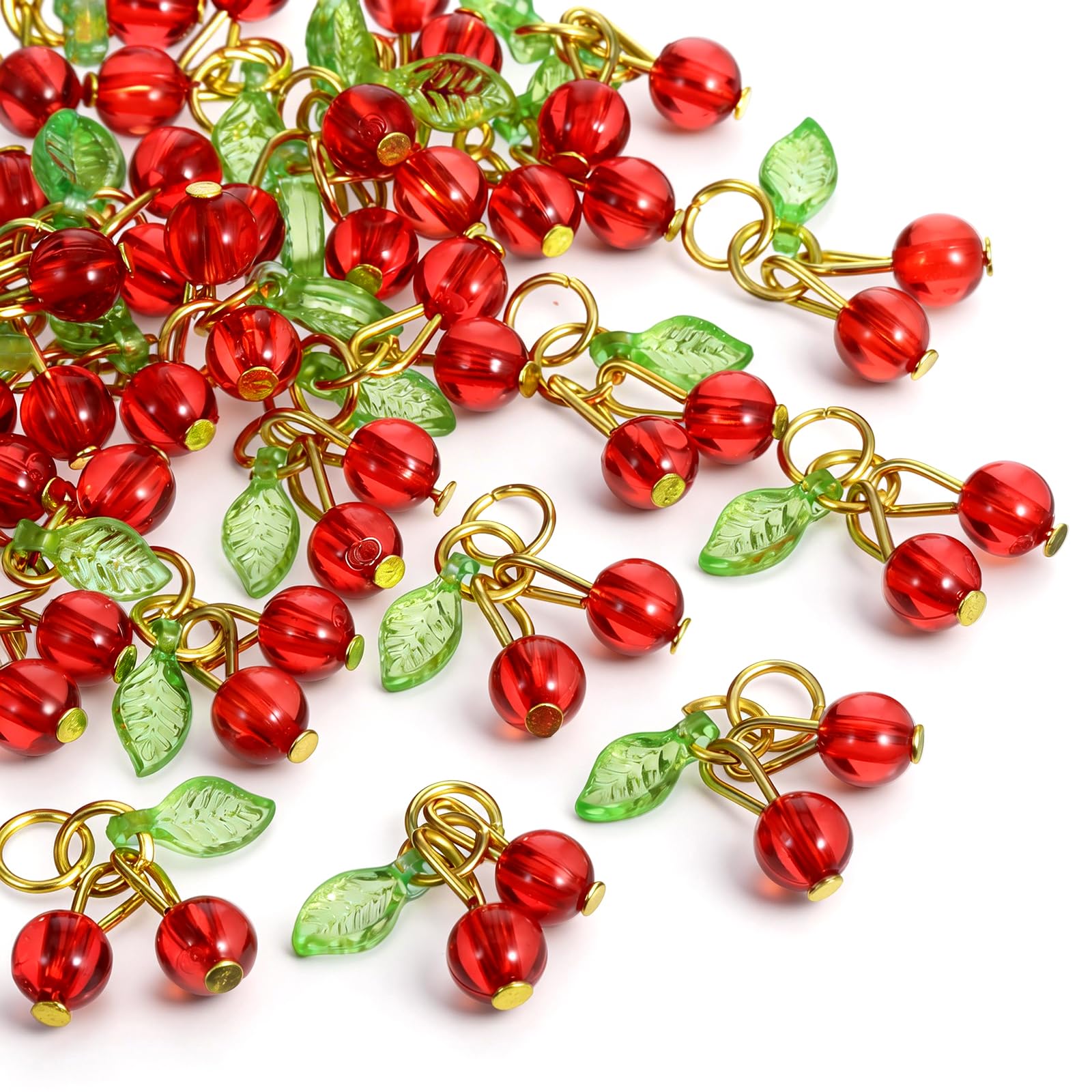 Aeaocvo 30 Pcs Red Cherry Charms, Mini Cute Fruit Bead Charms, Bulk Charm for Jewelry Making Bracelet Necklace Earrings, DIY Crafts