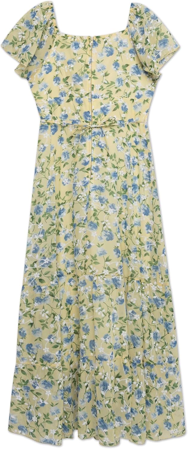 Speechless Girls' Flutter Sleeve Floral Printed Chiffon Maxi Dress image 4