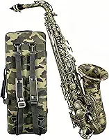 VEDO Saxofone alto Camouflage, em Mi bemol, acompanha boquilha, estojo, 10 palhetas, lubrificante, pano e barra de limpeza, luvas, alça de ombro e manual de instruções, Camuflar (Verde claro)