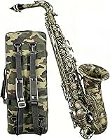 VEDO Saxofone alto Camouflage, em Mi bemol, acompanha boquilha, estojo, 10 palhetas, lubrificante, pano e barra de limpeza, luvas, alça de ombro e manual de instruções, Camuflar (Verde claro)