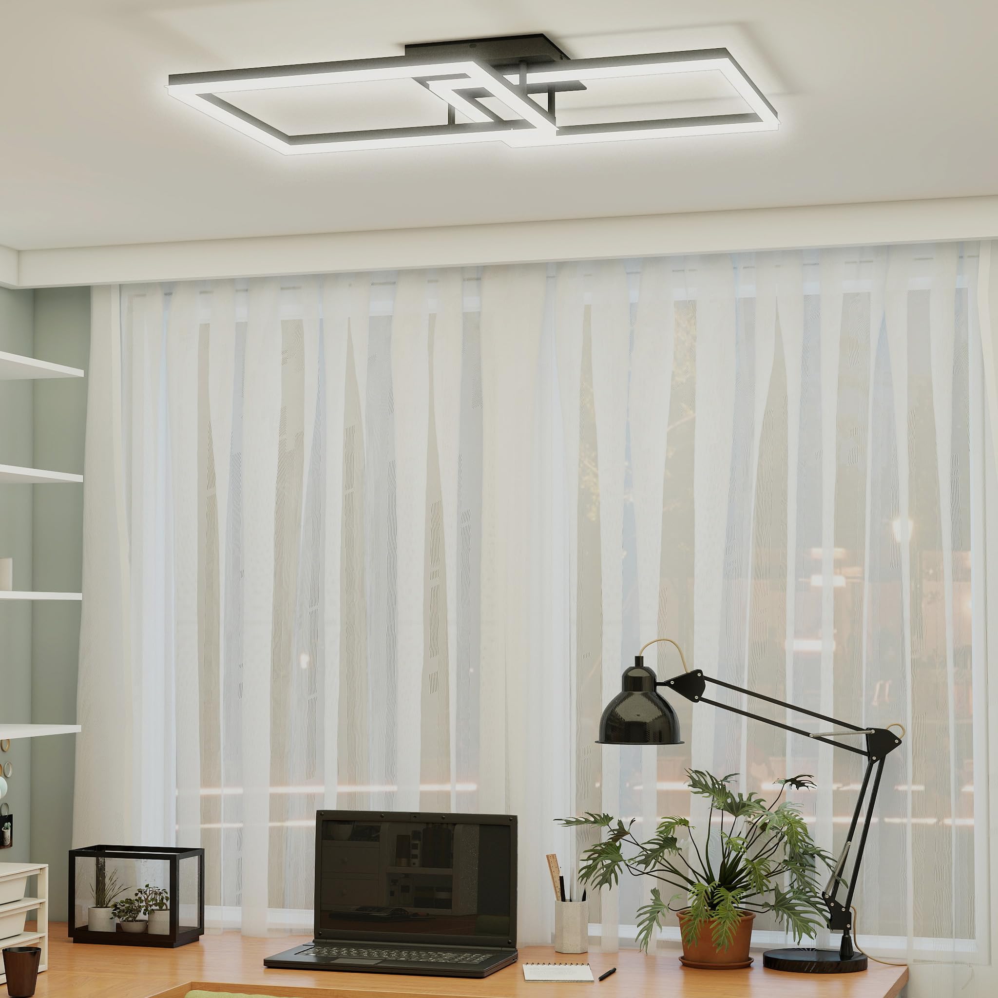 Froadp Moderna lampada da soffitto a LED, dimmerabile, 60 W, colore nero, 40 cm, lampada da soffitto quadrata con telecomando, lampada da soggiorno 2800 – 6500 K, IP44, a risparmio energetico, per