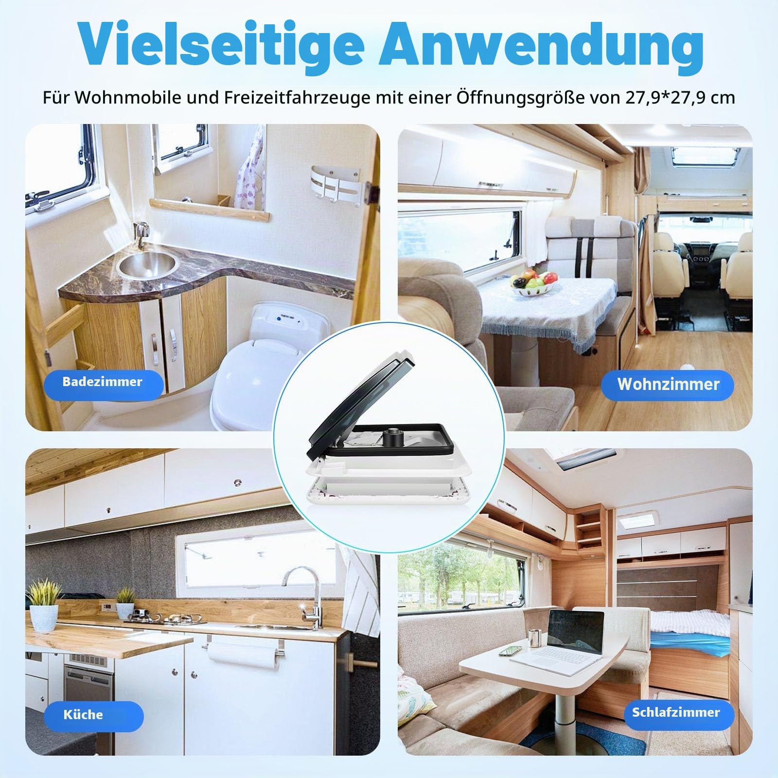 Wohnmobil Dachlüfter 12V 5W, Lüftungsventilator für Wohnwagen, Dachlüfter Wohnmobil mit LED-Licht und Insektenschutzgitter, dachluke wohnwagen für Wohnmobil Dachventilator