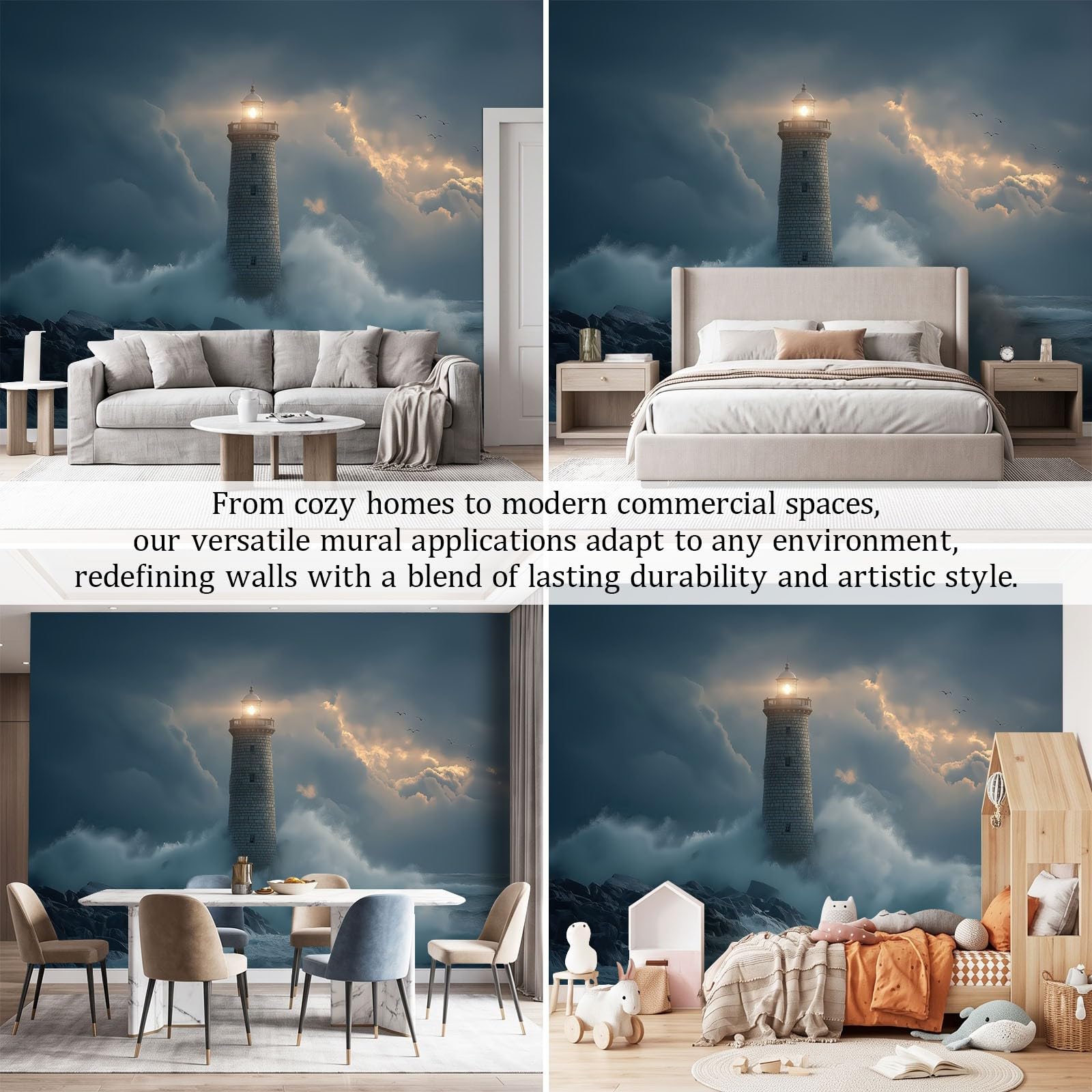 250 x 175 cm, fototapeta z włókniny, na wymiar, fotografia, krajobraz, latarnia morska, niebiesko-szara, fotorealistyczny, druk HD, tapeta na flizelinie, tapeta z motywem, dekoracja ścienna, dekoracja