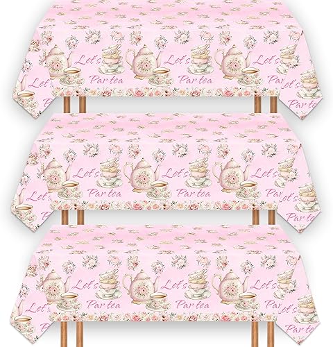 Miniatura 2 de Mantel de té Let's Par de 3 piezas, fundas de mesa para fiesta de té, té floral, tetera, tetera, temática de té, despedida de soltera, compromiso,