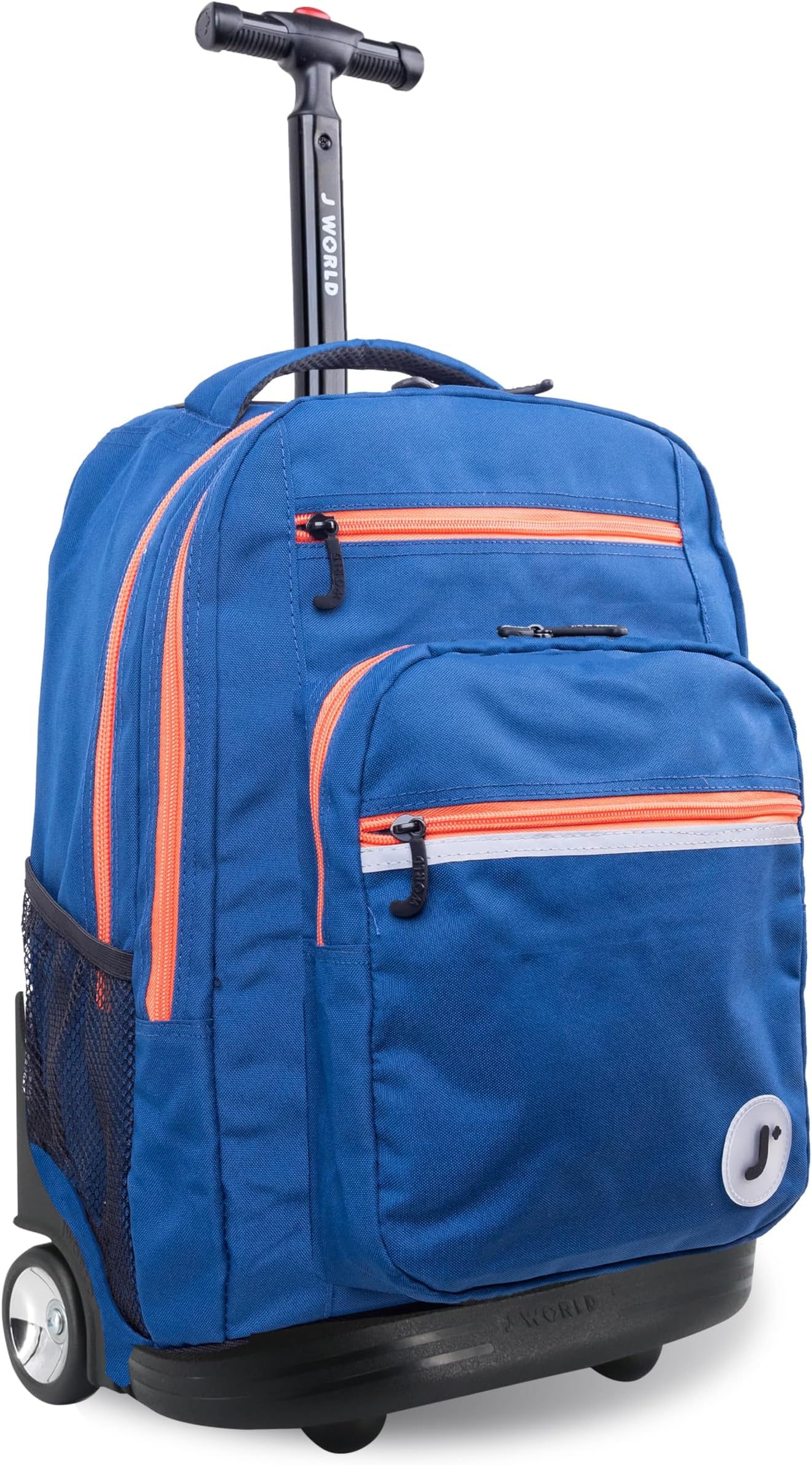 J World Sundance Laptop Rolling Backpack for Girls Boys. Roller Bookbag with Wheels, Navy