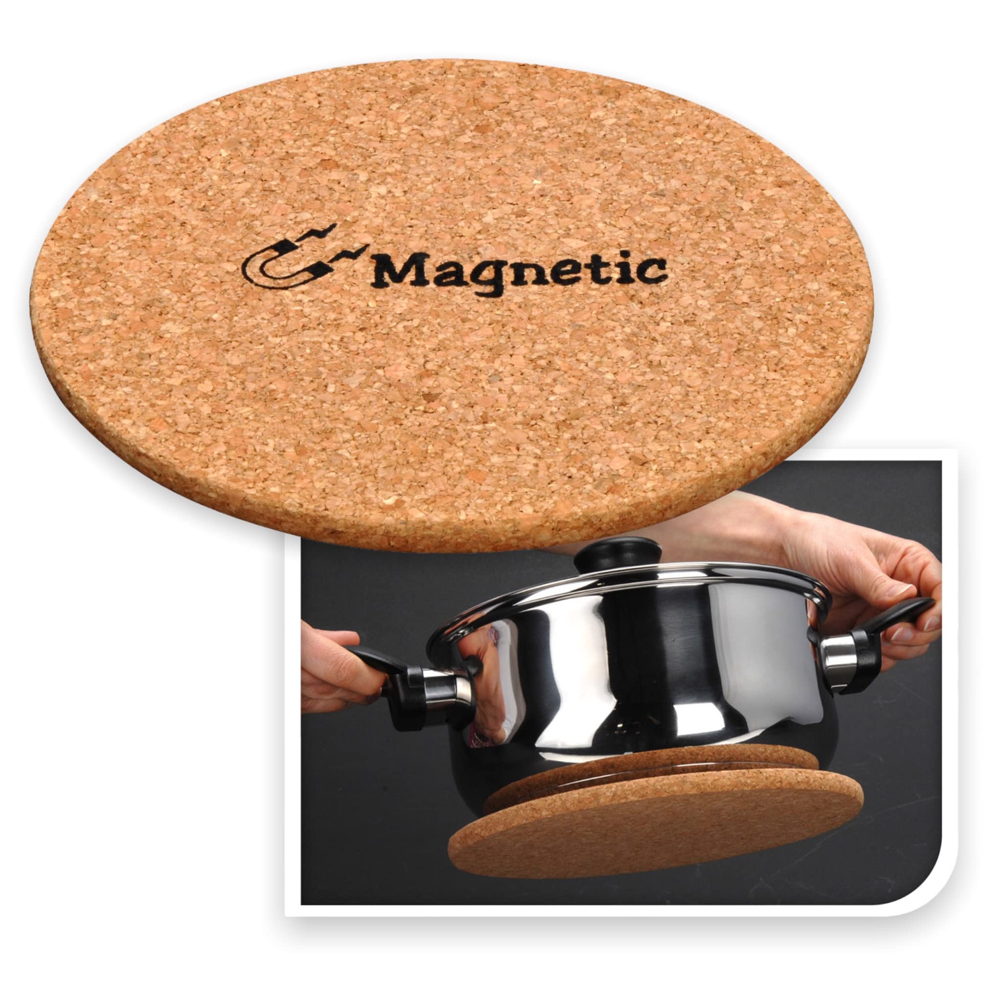 Dessous de Plat Magnétique Rond en Liège Ø 21cm | Protection Chaleur & Rayures pour Casseroles et Poêles