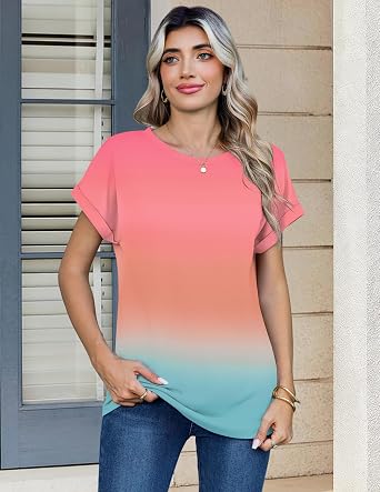 Zeagoo Womens Tops Short Sleeve Cute Summer Blouses Crew Neck Dressy Casual T Shirts Work Clothes S-2XL