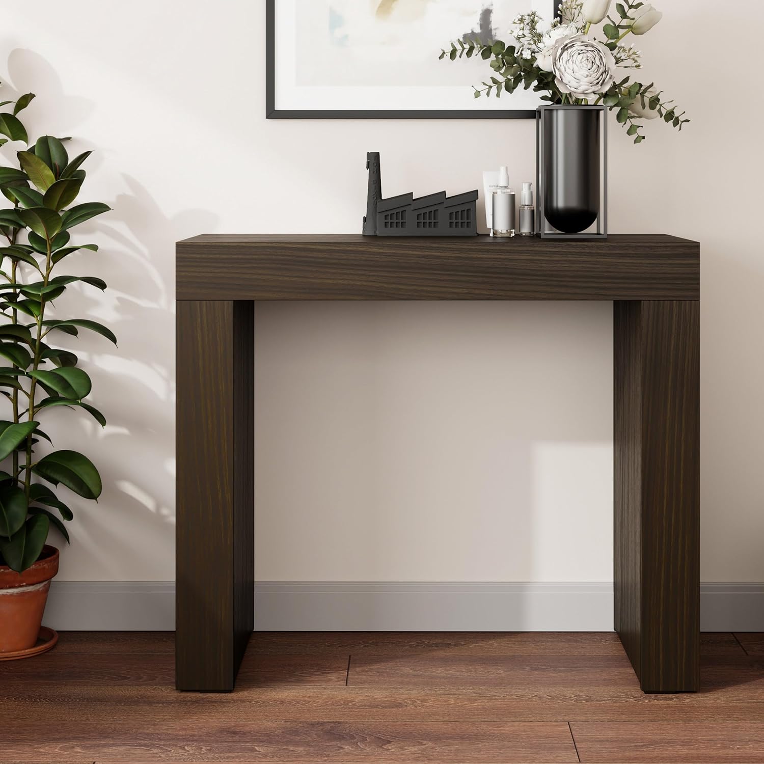 Mobili Fiver, Evolution Console Table 35.4 x 15.7 in, Dark Walnut, Made in Italy