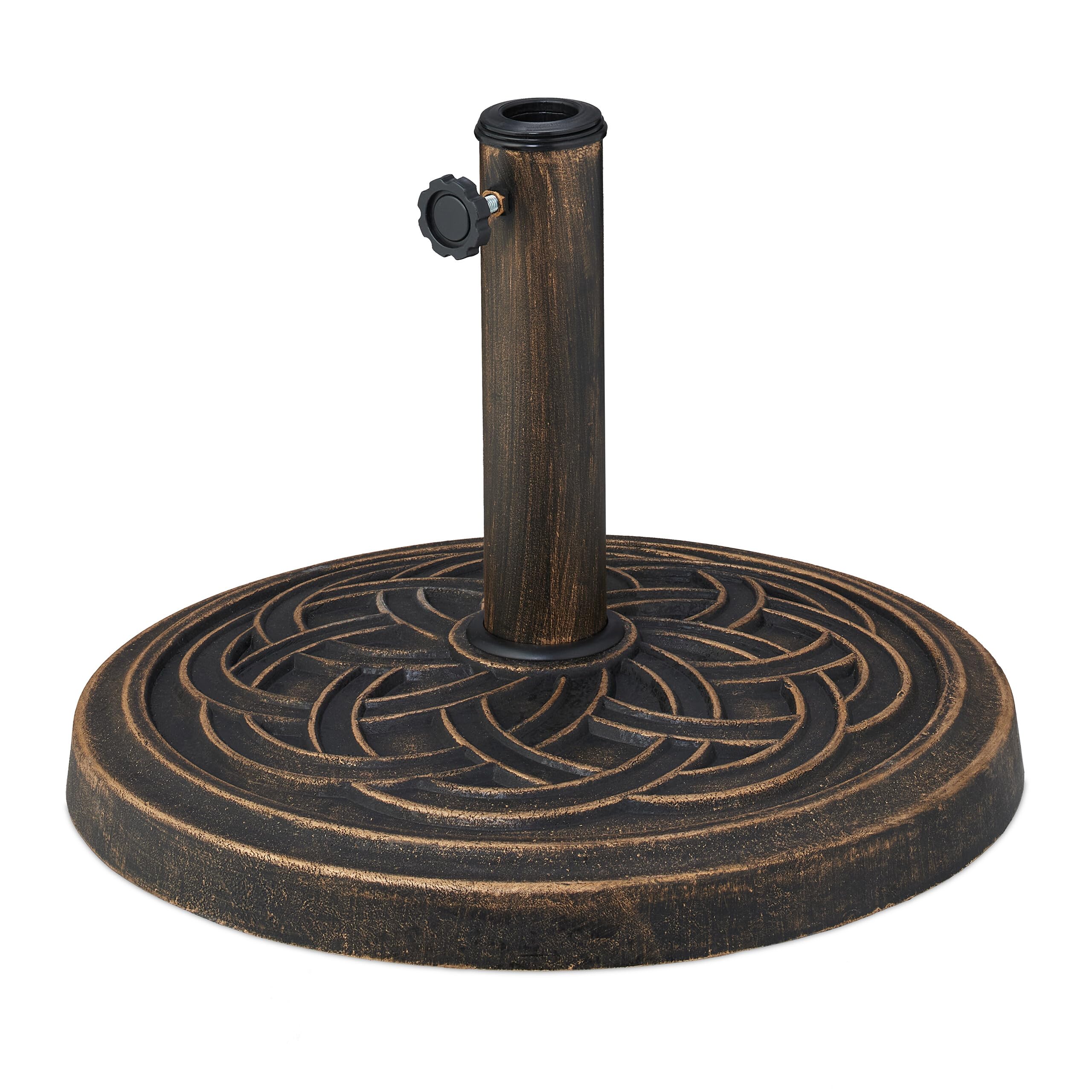 Relaxdays Pied de Parasol, Design Rustique, Ø : 45 cm, pour mâts de Ø se situant Entre 34 & 48 mm env., Noir et Bronze