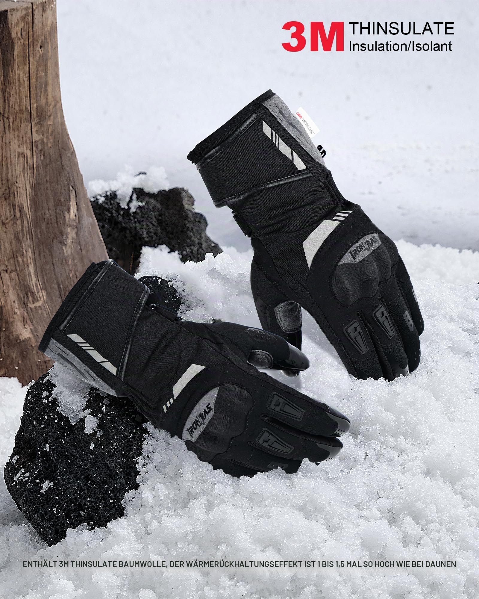 IRON JIA'S Motorradhandschuhe Winter Herren,Warm Winter MotorradHandschuhe,wasserdichte,Touchscreen winterhandschuhe mit Knöchelschutz,für Winter Outdoor Sportarten,Motorrad,Skifahren