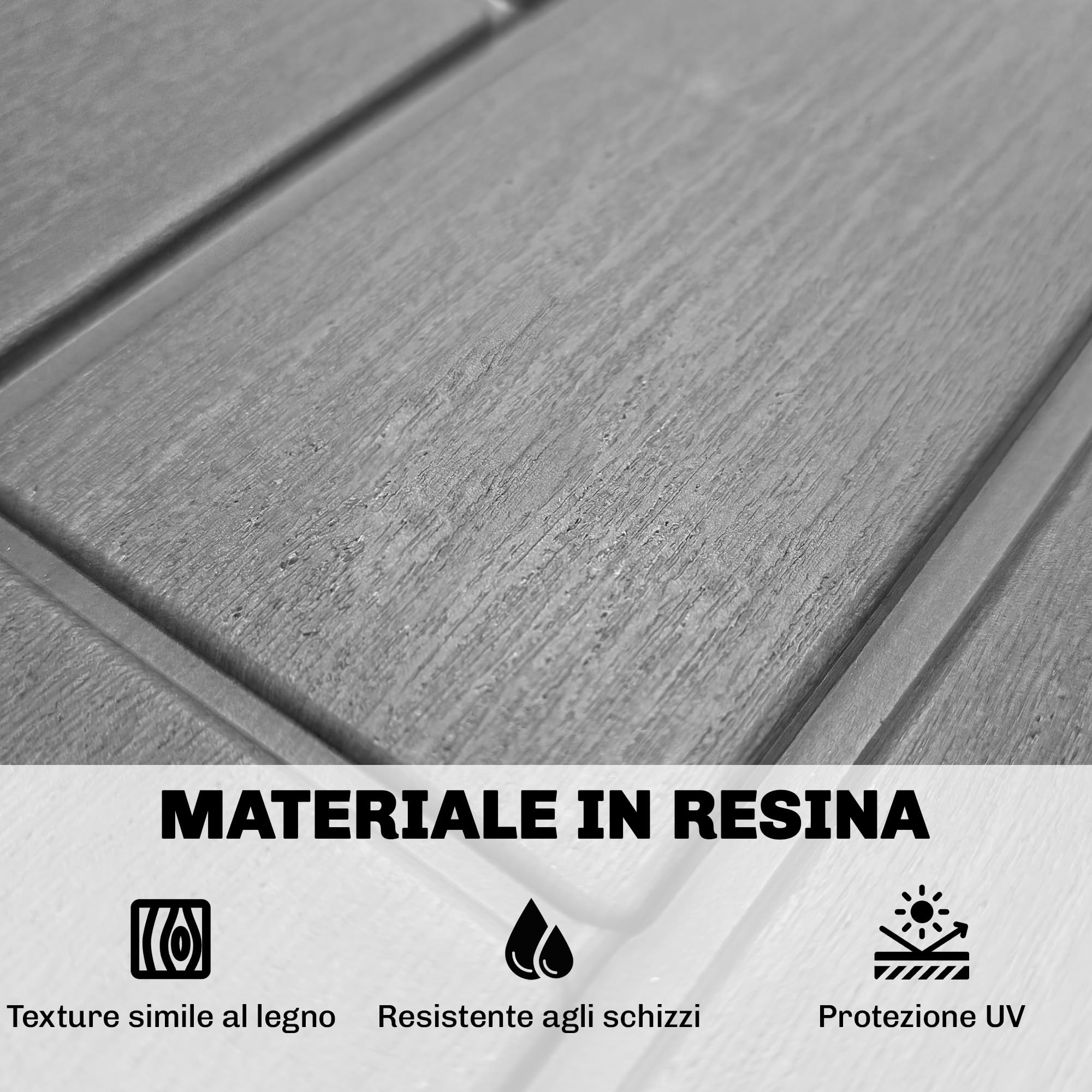 Outsunny Baule da Esterno 114L PP con Coperchio Serratura e Protezione UV, Effetto Legno Grigio