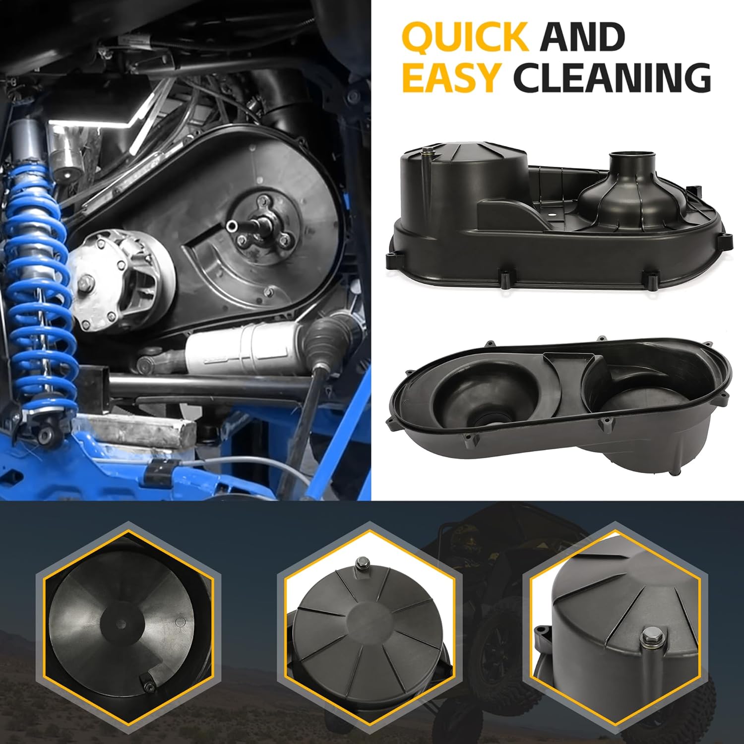 ECOTRIC Outer Clutch Cover Compatible with 2015-2023 Polaris RZR XP 4 1000 900 EPS General S Replacement for 2635611 Black Plastic