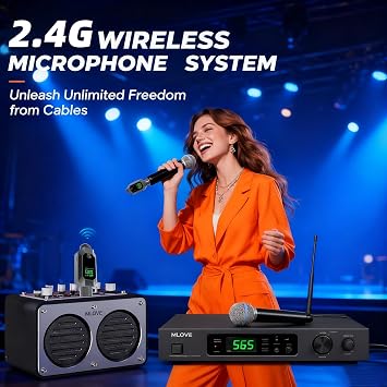 2.4G Wireless XLR Microphone Transmitter and Receiver, 8-Hour Battery Life. Suitable for Condenser Microphones, Dynamic Microphones, Mixers, etc