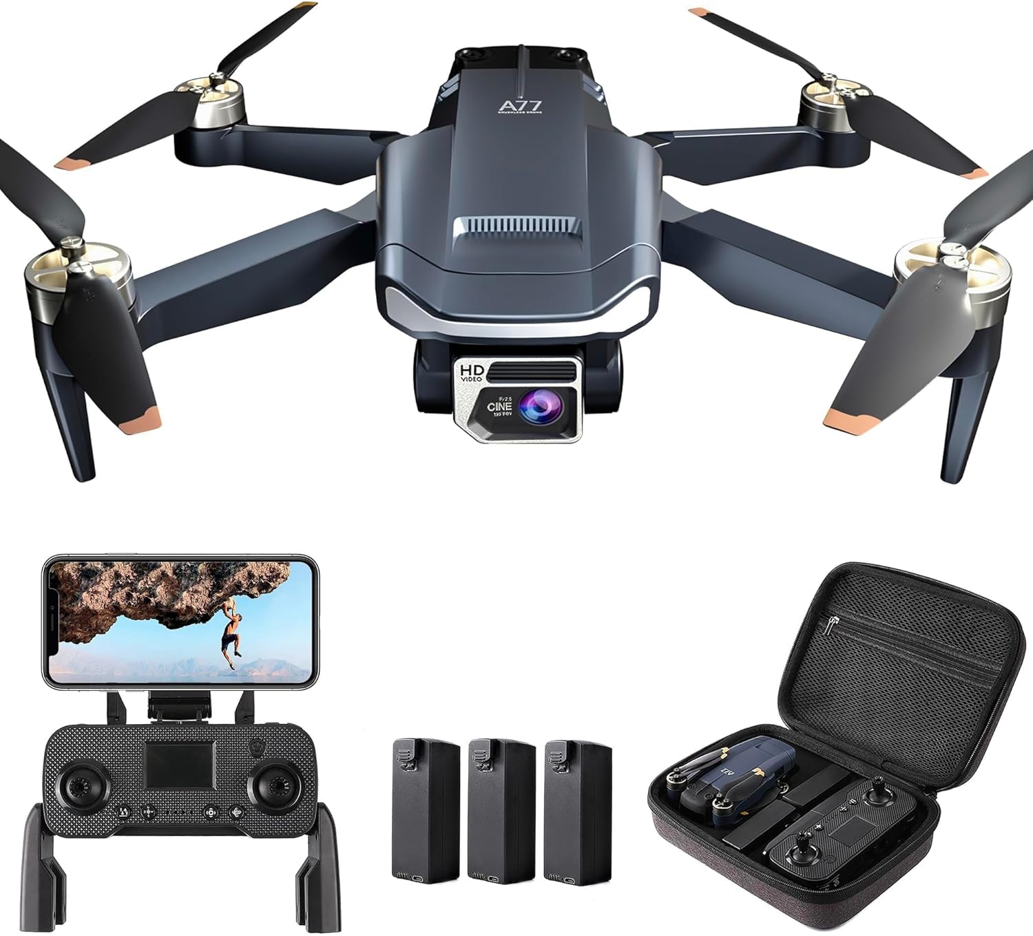 CHUBORY A77 4K HD Camera Drone for Adults, 84 Min Super Long Flight Time, 2650 FT Extended Range, WiFi FPV Quadcopter Drones, Brushless Motor, Auto Hover, Follow Me, 3 Batteries for Beginners
