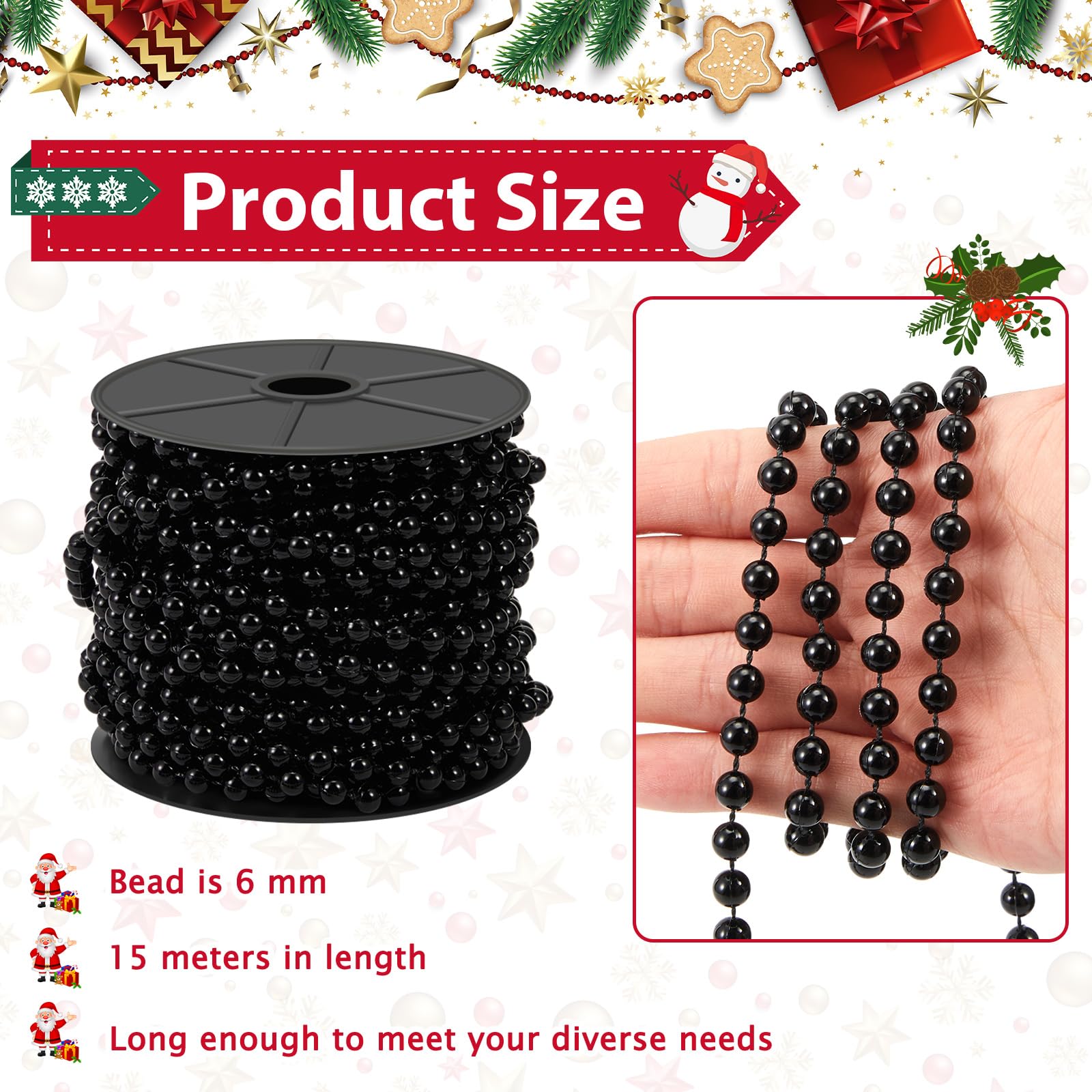 Weihnachts Perlengirlande 15m - Seeblau, 6mm Perlen Für Baumdekoration & DIY