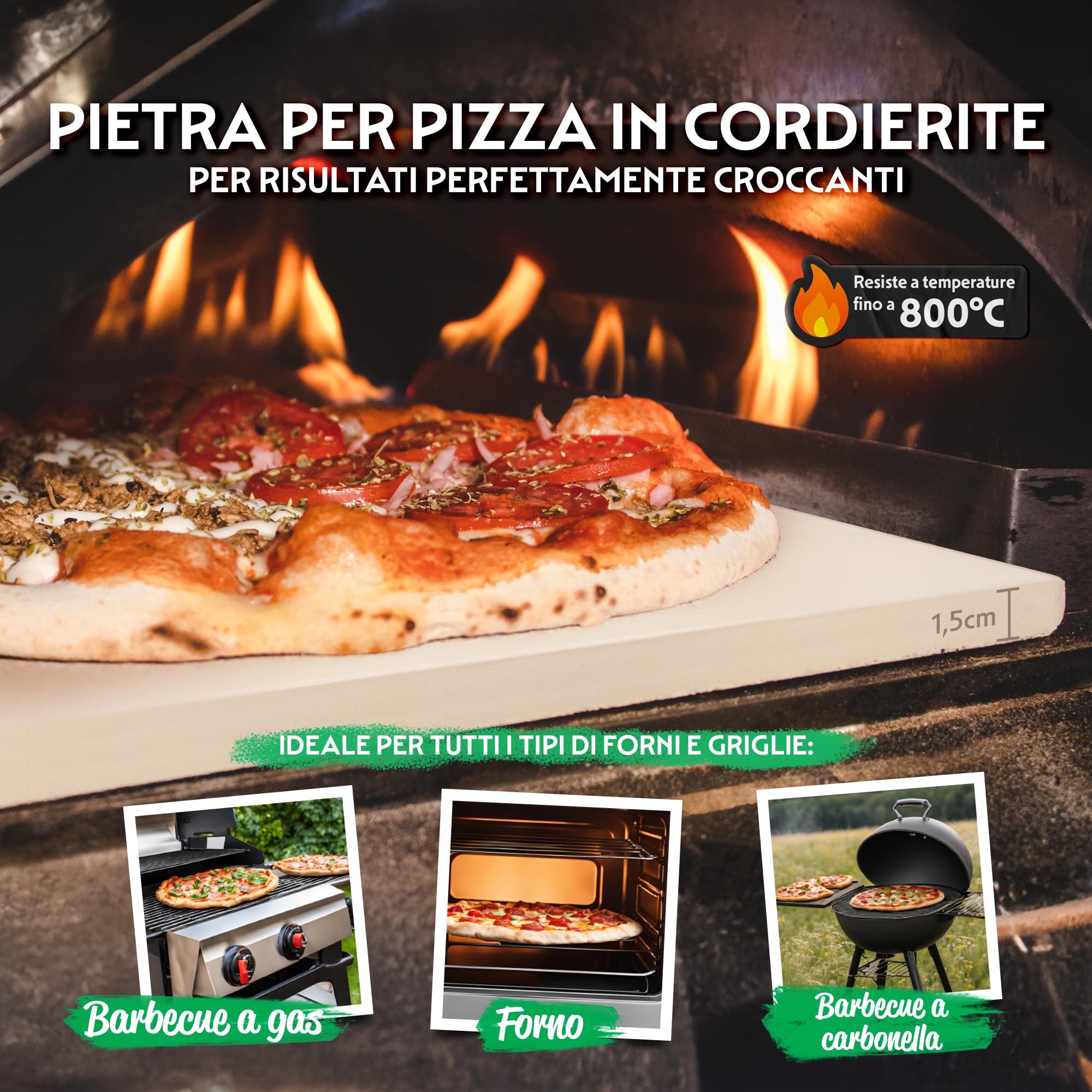 Set Pizza Lover con pietre per pizza premium per forno e grill – 4 in 1 – con forbici per pizza + pala forata + pietra per pizza fino a 800 °C in cordierite e ricettario