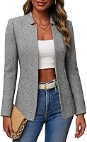 Mina Self 2026 Spring Women's Tweed Plaid Blazer Jacket - Fully Lined Open Front Stand Collar Work Office Coat