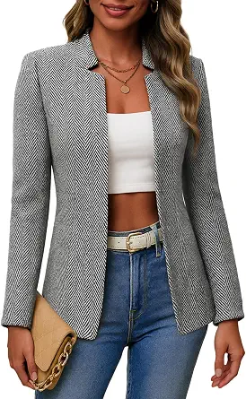 Mina Self 2026 Fall Women's Open Front Tweed Blazer, Plaid Fitted Jacket