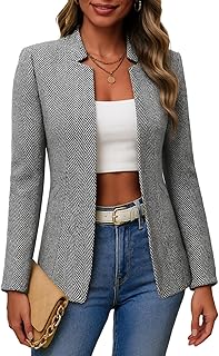 2025 Winter Women's Tweed Blazer Jacket - Warm Fully Lined Open Front Fa...