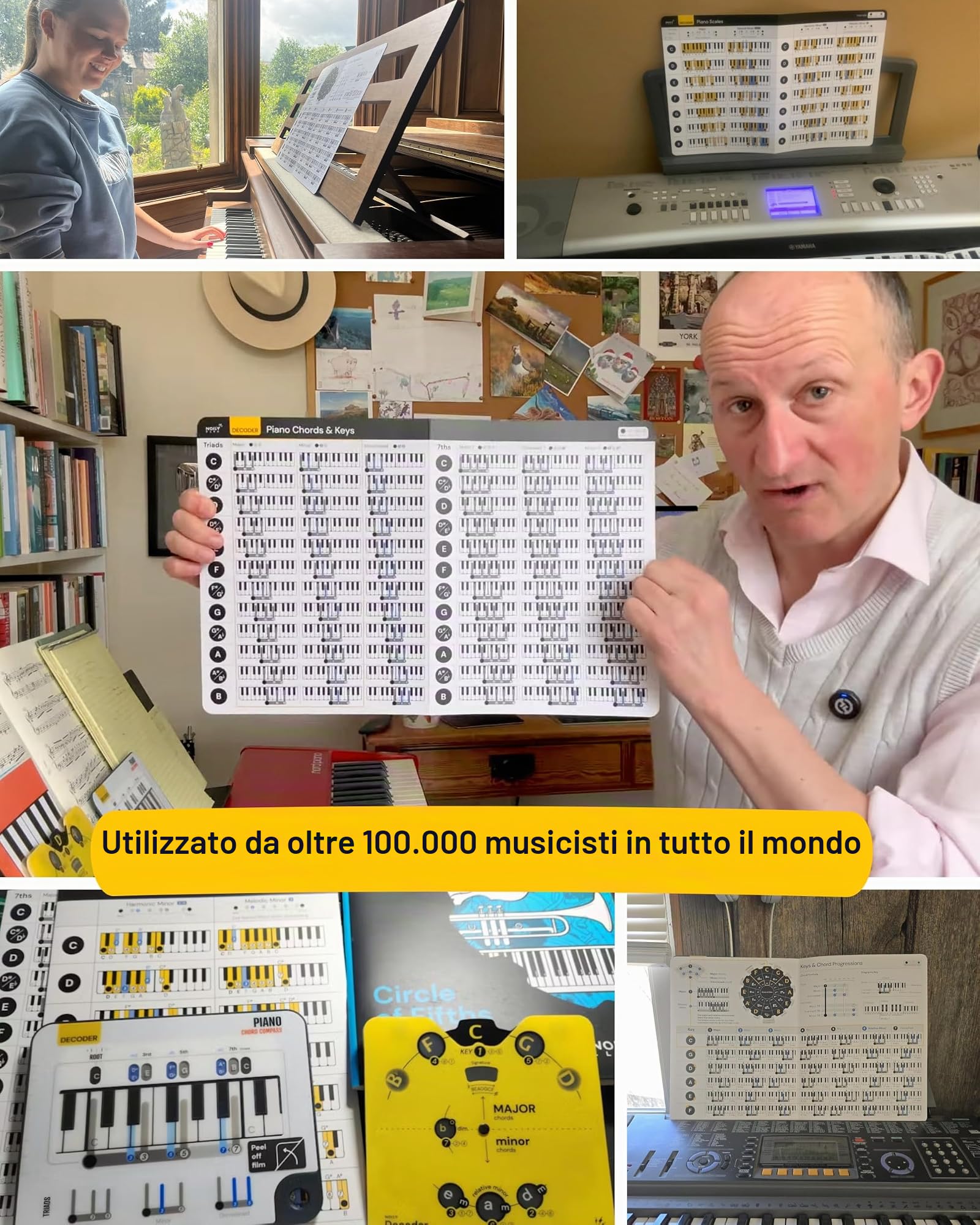 Tabella degli accordi e scale del pianoforte | Strumento di apprendimento musicale - Schede trucchi per tastiera nella cartella - Set di 2 accordi e tasti