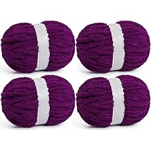 Chunky Chenille Yarn for Crocheting and Knitting, Super Bulky 7, Soft Fluffy Blanket Yarn, 4 Balls 300g/98yds Thick Plush Velvet Yarn for Baby Blanket, Crafts, Amigurumi.4 Violet