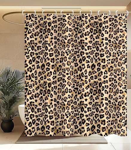 MAMUSE Shower Curtain for Bathroom - Cute Aesthetic Decorative Modern Girly Unique Girls Design Pretty Women Waterproof Fabric Cloth Cortinas de Baño Bathtub 72 x 72 Inch, Leopard Print