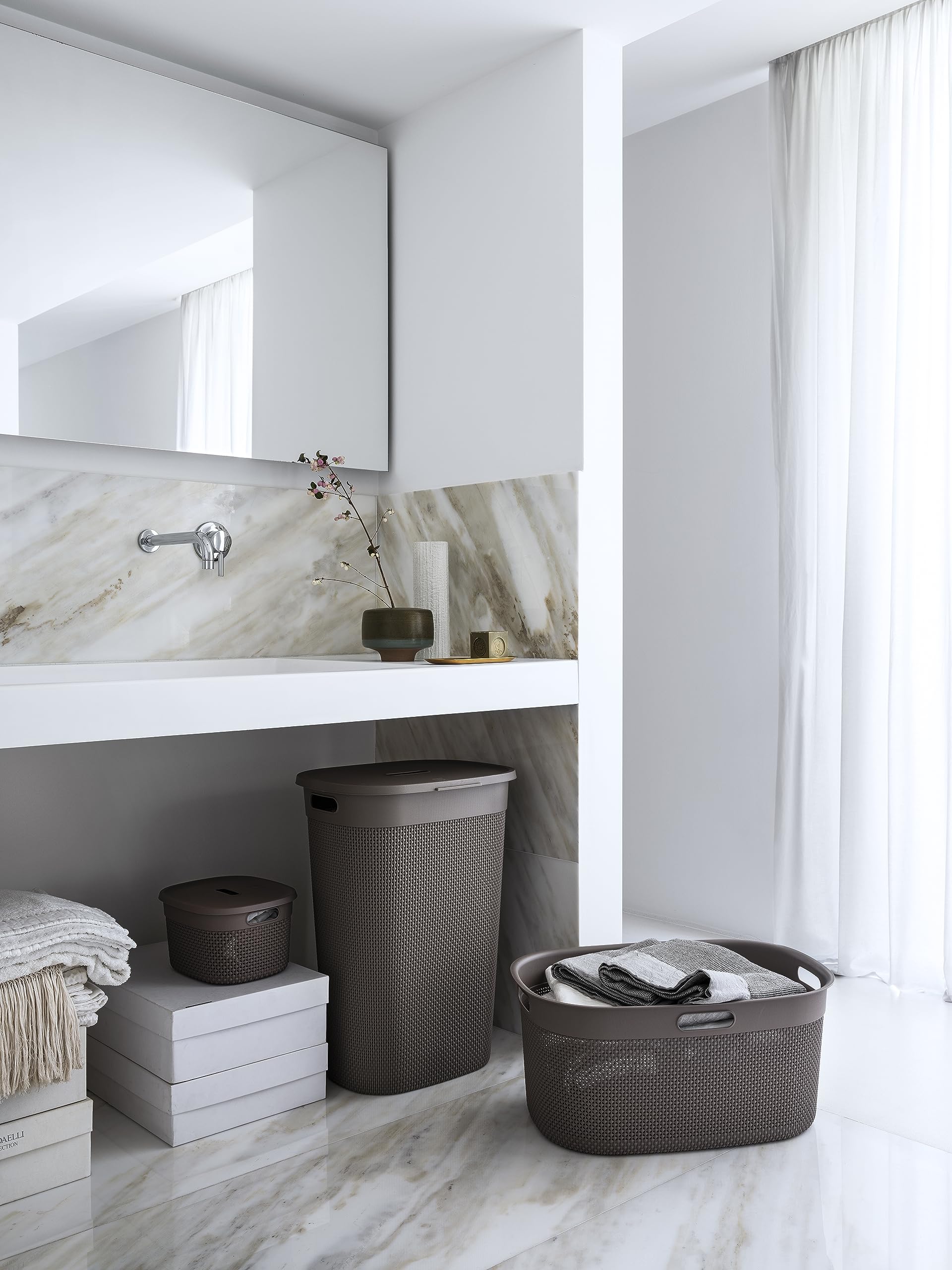 Keter Curver Filo - Cesta para la colada de baño, capuchino, capacidad de 45 litros, 100% reciclado, 45 x 35 x 61 cm