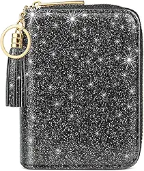 Carteira Feminina Elegante - Preta com Glitter - Porta Cartão, 9 Compartimentos e Zíper Seguro – Minimalista para Viagem e Dia a Dia