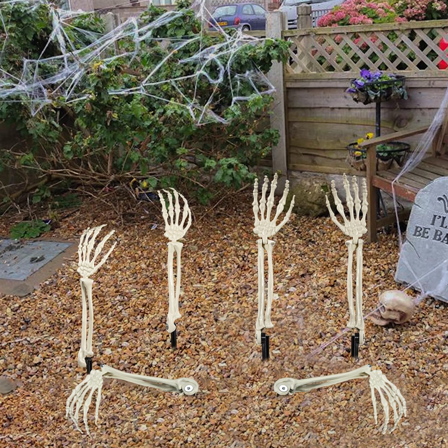 Aofox 3 Pairs Halloween Realistic Skeleton Stakes Zombie Ghost Arm Stake Severed Plastic Skeleton Hands Yard Signs For Halloween Props Decorations (3 Pairs)