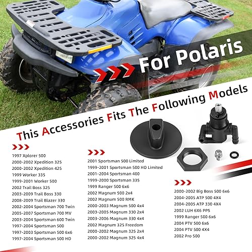 Miniatura 5 de Válvula de depósito de combustible Petcock 3 vías y tuerca de perilla para Polaris Sportsman 335 400 500 600 700 Twin Magnum Trail Boss 325 330 500