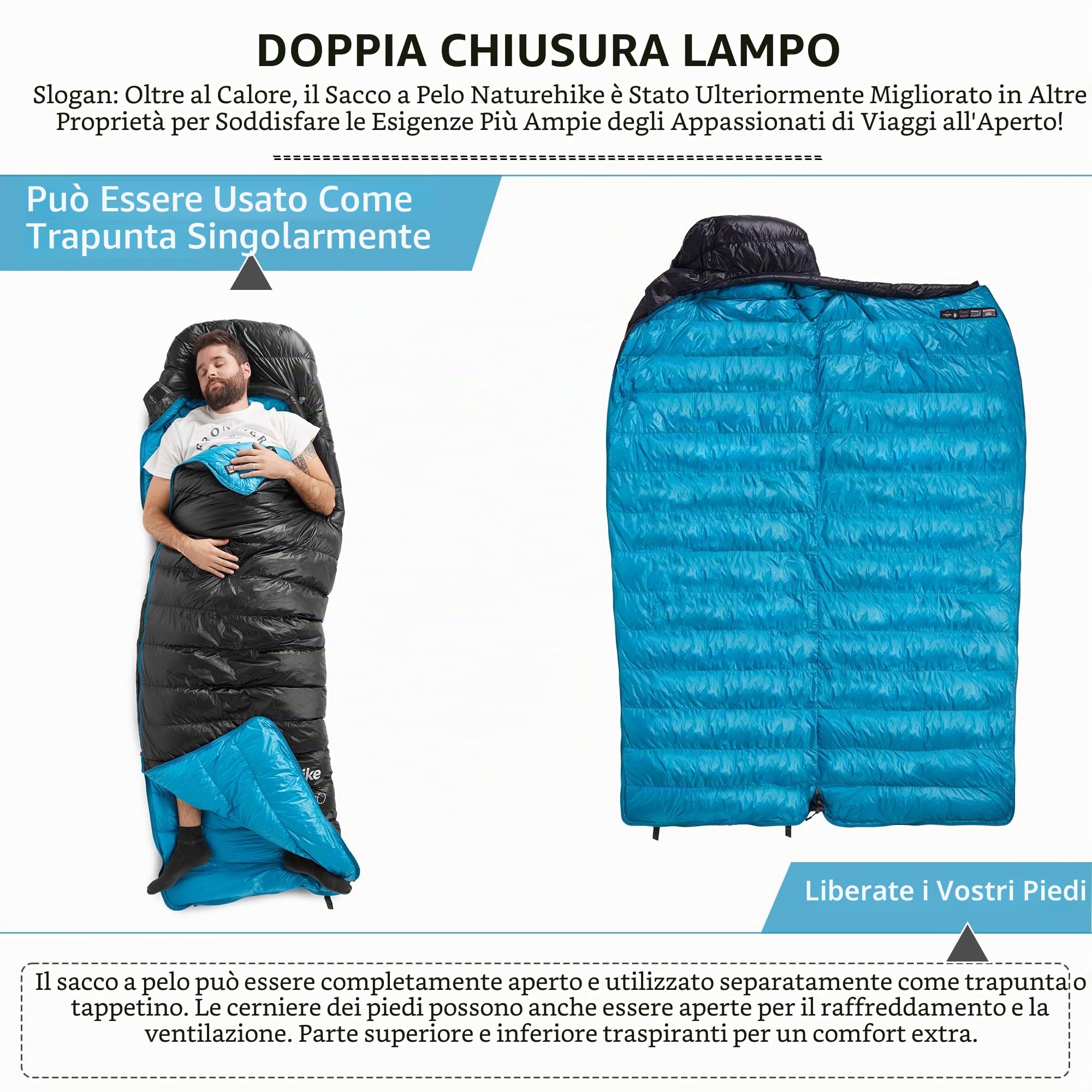 Naturehike Sacco a Pelo In Piuma d'Oca 750FP Sacco a Pelo In Piuma d'Oca Invernale Caldo 4 Stagioni Sacco a Compressione Speciale Da Campeggio Ultraleggero Portatile