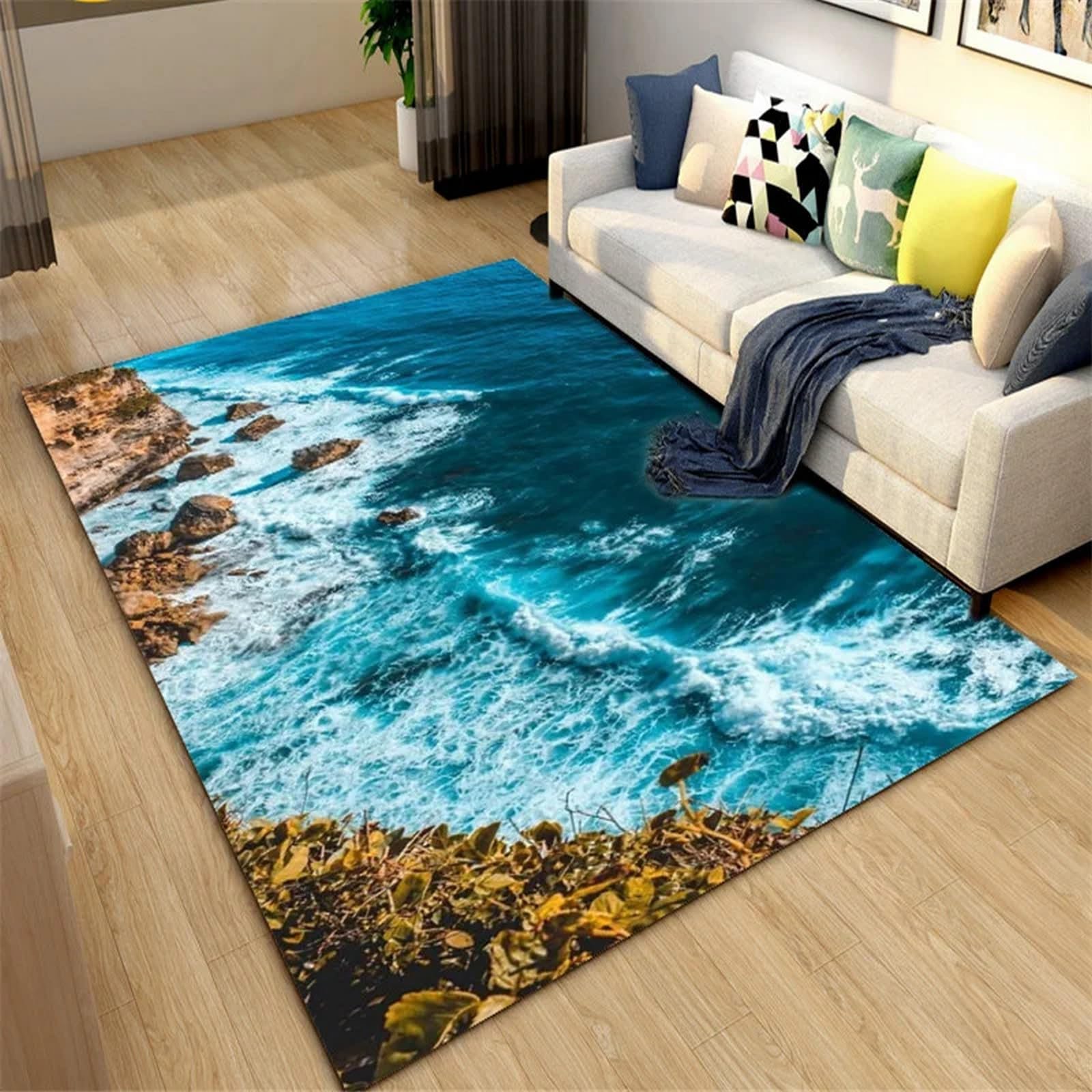 Casa Accessori Soggiorno Camera Da Letto Stampa Paesaggio Della Spiaggia Dell'Oceano Stampata In 3D Tappeto Camerette Per Bambini Accessori Casa Tapetti Da Salotto Moderni Tappeto Camera Let -2Y3O9S1X